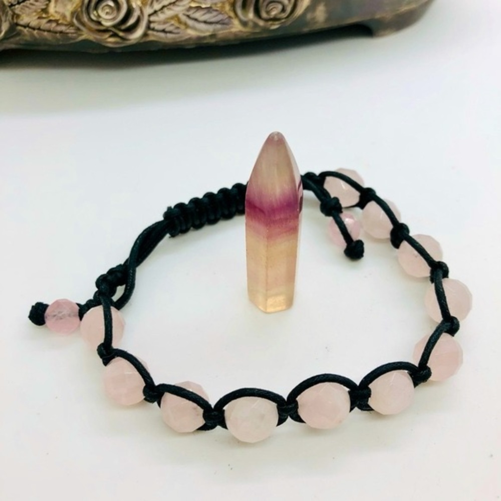 Vintage Rose Quartz Bracelet & Quartz Prism Stone